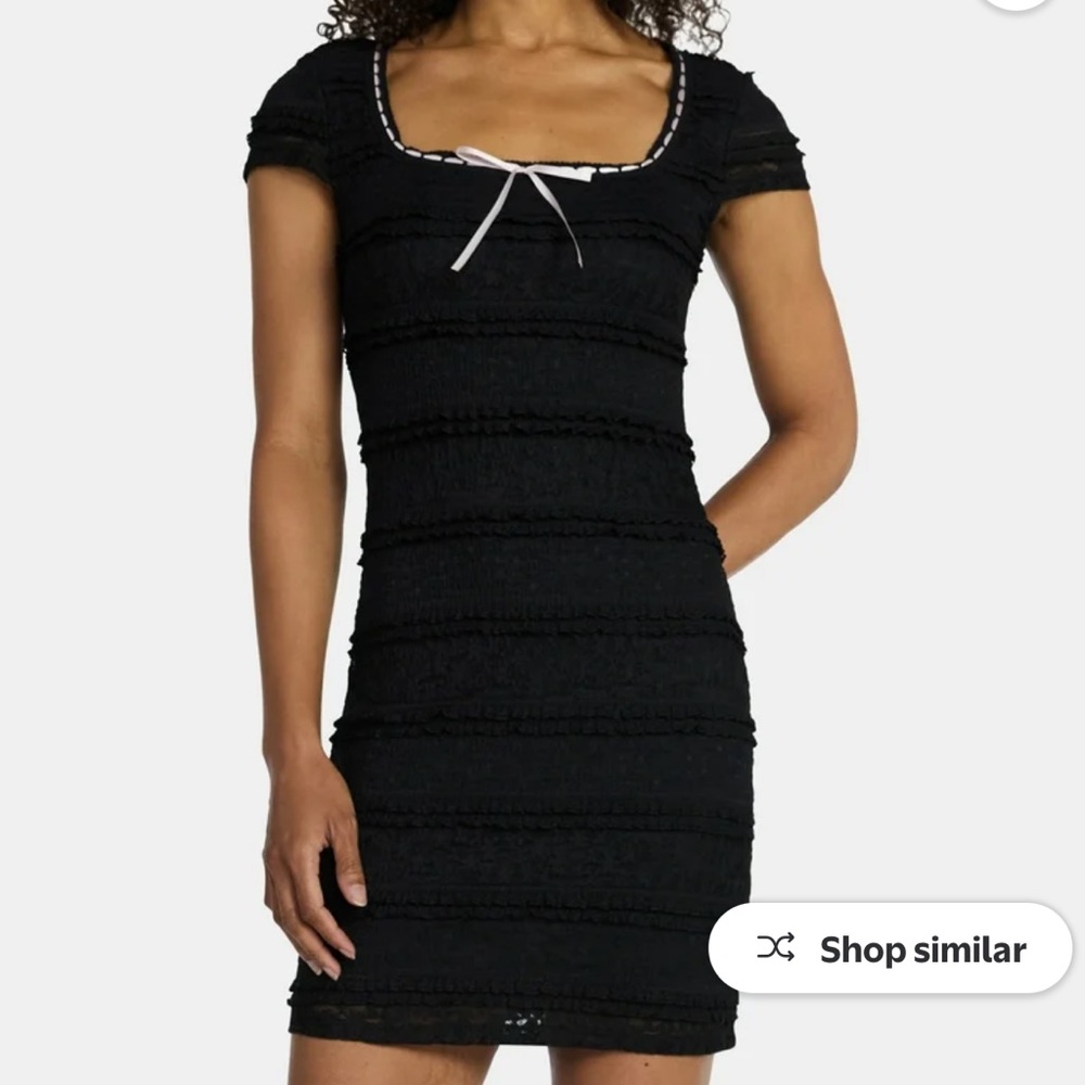 Walmart Madden NYC Textured Black Lace Mini Dress with Bow Detail size Large